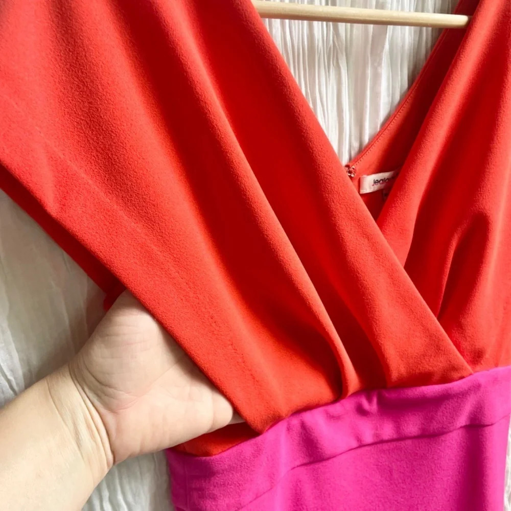 Jealous Tomato Pink & Red Colorblock Surplice Neckline Mini Dress, S - Picture 10 of 14